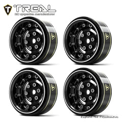 TREAL 1.0 Beadlock Wheels Deep Dish Rims (4P) for SCX24 AX24 FCX24 TRX4M 1/24 1/18 Crawler Car-Type F - BLACK - HeliDirect