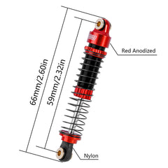 INJORA 59mm Long Threaded Oil Filled Shocks for 1/18 TRX4M (2pcs) - RED - HeliDirect