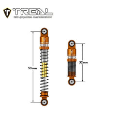 TREAL AX24 Shocks 53mm Aluminum Threaded Shock Adjustable Absorber Oil Damper compatible with 1/24 Axial AX24 XC-1 Upgrades (ORANGE) - HeliDirect