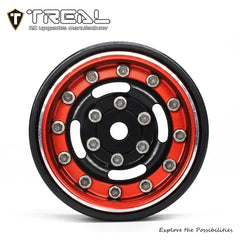 TREAL 1.0 Beadlock Wheels Deep Dish Rims (4P) for SCX24 AX24 FCX24 TRX4M 1/24 1/18 Crawler Car-Type F - BLACK & RED - HeliDirect