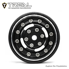 TREAL 1.0 Beadlock Wheels Deep Dish Rims (4P) for SCX24 AX24 FCX24 TRX4M 1/24 1/18 Crawler Car-Type F - BLACK - HeliDirect