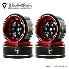TREAL 1.0 Beadlock Wheels Deep Dish Rims (4P) for SCX24 AX24 FCX24 TRX4M 1/24 1/18 Crawler Car-Type F - BLACK & RED - HeliDirect