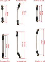MEUS Racing Stainless Steel High Clearance Chassis Links Steering Links Set 10pcs 132mm Wheelbase for 1/24 Rock Crawler Car SCX24 C10 Bronco Wrangler - HeliDirect