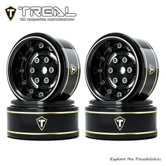 TREAL 1.0 Beadlock Wheels Deep Dish Rims (4P) for SCX24 AX24 FCX24 TRX4M 1/24 1/18 Crawler Car-Type F - BLACK - HeliDirect