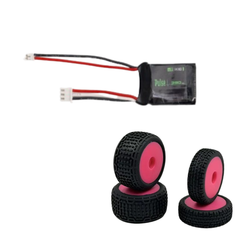 COMBO PULSE 350mah 2S 7.4V 30C LiPo Battery - PH2.0 Connector - HobbyPlus Premounted Front / Rear Tires (Pink) - Speck B
