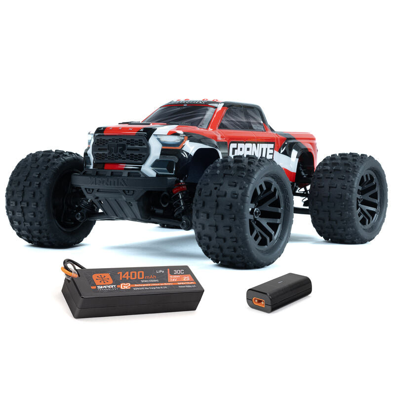 ARRMA 1/18 GRANITE GROM MEGA 380 Brushed 4X4 Monster Truck RTR with Battery & Charger - RED - HeliDirect