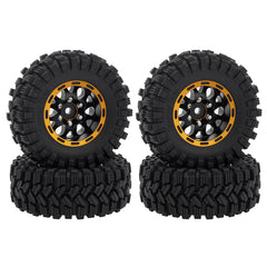 MEUS Racing 1.2-inch Beadlock Wheels Brass Rim+ Aluminum 1.0(plus) Tire Set Negative Hub -4MM 42G For TRX4M SCX24 - Black Model A - HeliDirect