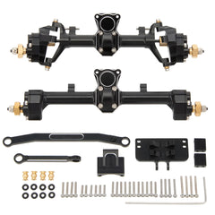 MEUS RACING 1/24 Scale Aluminum Alloy Axles Front and Rear Portal Axle Housing Assembly w/New C Knuckle for Axial SCX24 90081 C10 Jeep Upgrade Parts - BLACK