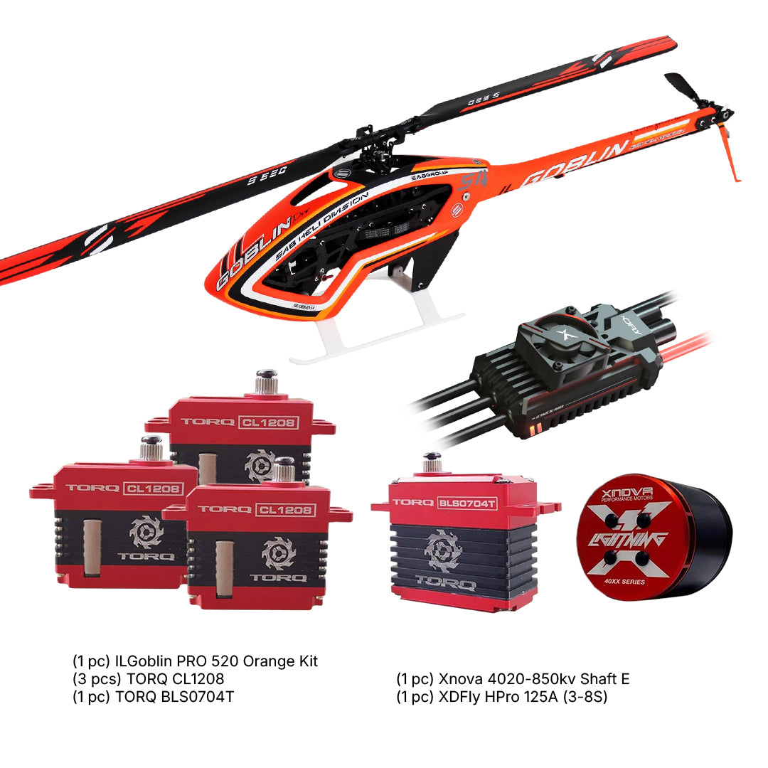 SAB ILGoblin PRO 520 Orange w/ Main and Tail Blades Combo Motor
