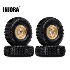 INJORA 1.0 XHX Pin Tires with 1.0 Plus Brass Beadlock Wheels Combo for 1/18 1/24 RC Crawlers
