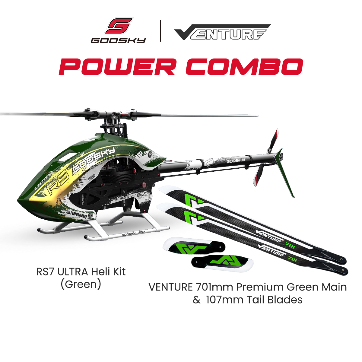 Goosky RS7 ULTRA Helicopter Kit w/o Blades (GREEN) Combo With