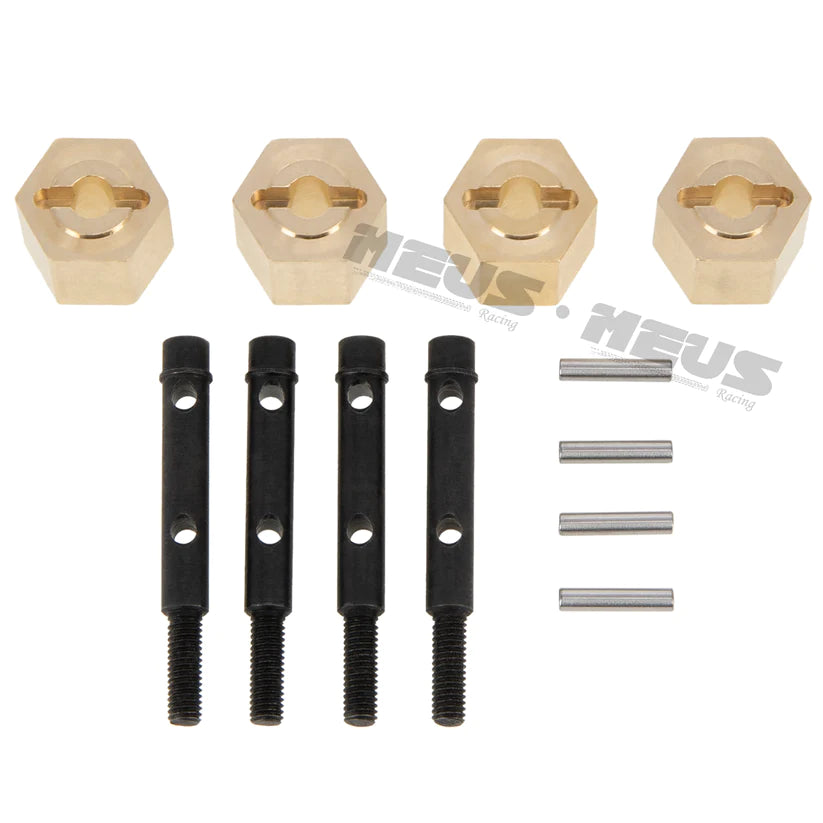 Meus Racing 12MM Brass Wheel Hex Hub +3MM Hex Adapter Steel Stub Axle Set Single Side Widening 3MM for AXIAL 1/18 UTB18 - HeliDirect