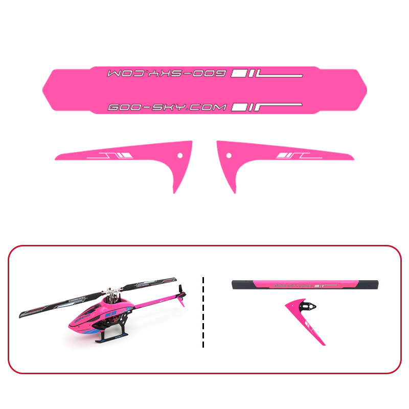 Goosky S2 Tail Boom and Fin Sticker - Pink (3 sets) - HeliDirect
