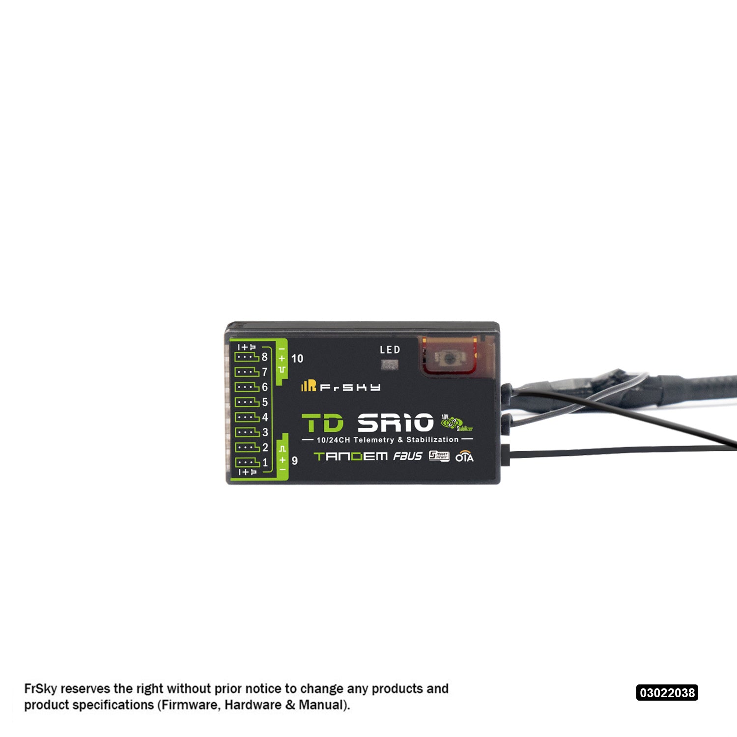 FrSky 900M/2.4G Dual-band Tandem SR10 Stabilization Receiver - HeliDirect