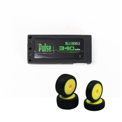 COMBO PULSE 340mah 2S 7.6V 60C LiHV Hardcase Battery + HobbyPlus Premounted Front / Rear Tires (Yellow)