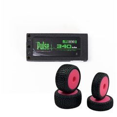 COMBO PULSE 340mah 2S 7.6V 60C LiHV Hardcase Battery + HobbyPlus Premounted Front / Rear Tires (Pink) - Speck B