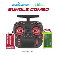 RadioMaster TX15 Max (Red) ExpressLRS Transmitter with Nexus XR Red Helicopter Flight Controller ELRS Receiver and Pulse 6000mAh 2S LiPo Battery Bundle