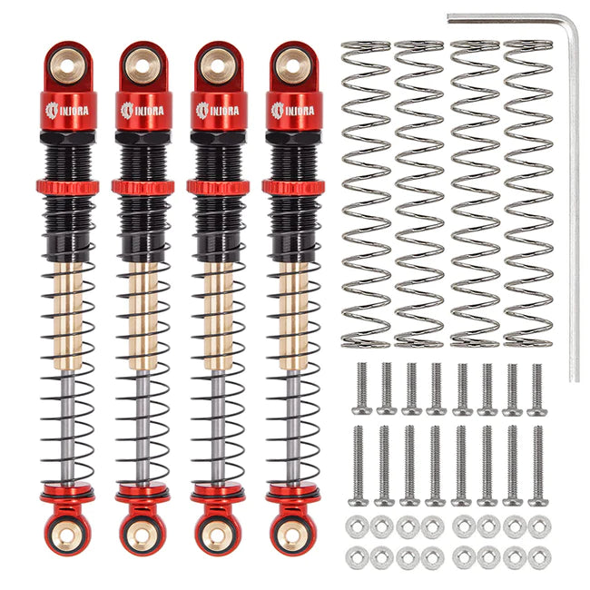 INJORA 51mm Aluminum Long Travel Threaded Double Barrel Shocks for Axial AX24 SCX24 (4pcs) - RED - HeliDirect