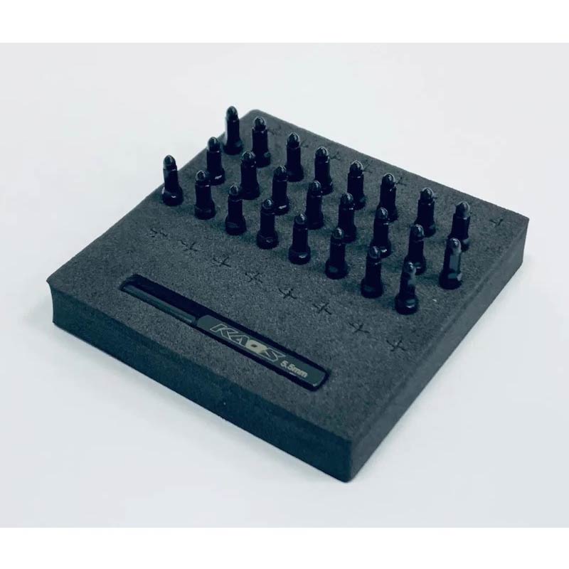 CKD0618 KAOS Bullet Wheel Lug (BLACK chrome, M2.0 studs, w/tool, 24pcs For KG1 Wheels) - HeliDirect