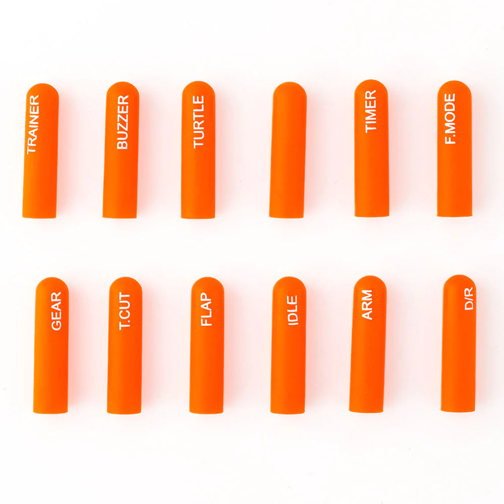 RadioMaster Labelled Silicon Switch Cover Set - Long (12pcs / Orange) - HeliDirect