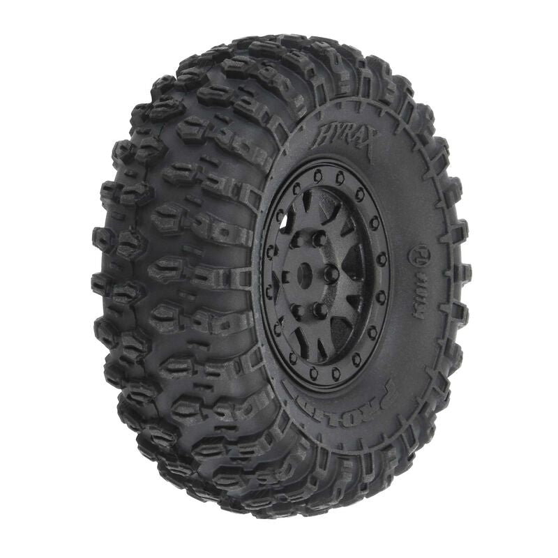 Pro-Line 1/24 Hyrax Front/Rear 1.0" Tires Mounted 7mm Black Impulse (4): SCX24 - HeliDirect