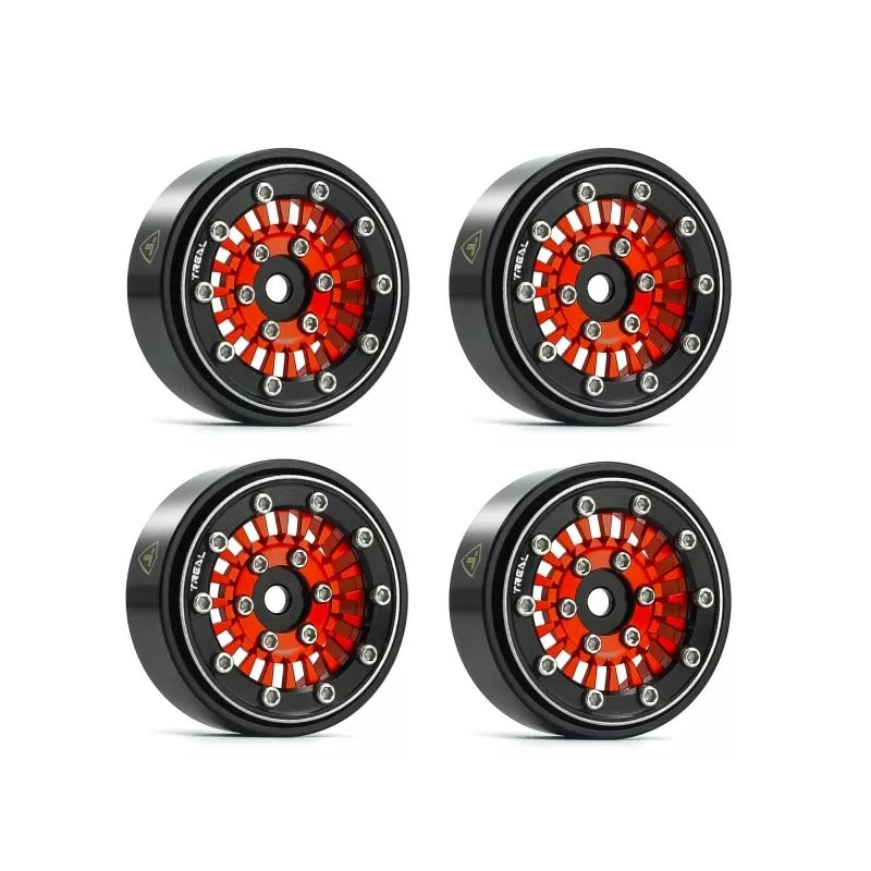 Treal 1.0'' Beadlock Wheels (4pcs) For 1/24 Micro RC SCX24 Bronco Gladiator C10 Deadbolt -Type C (Red) - HeliDirect