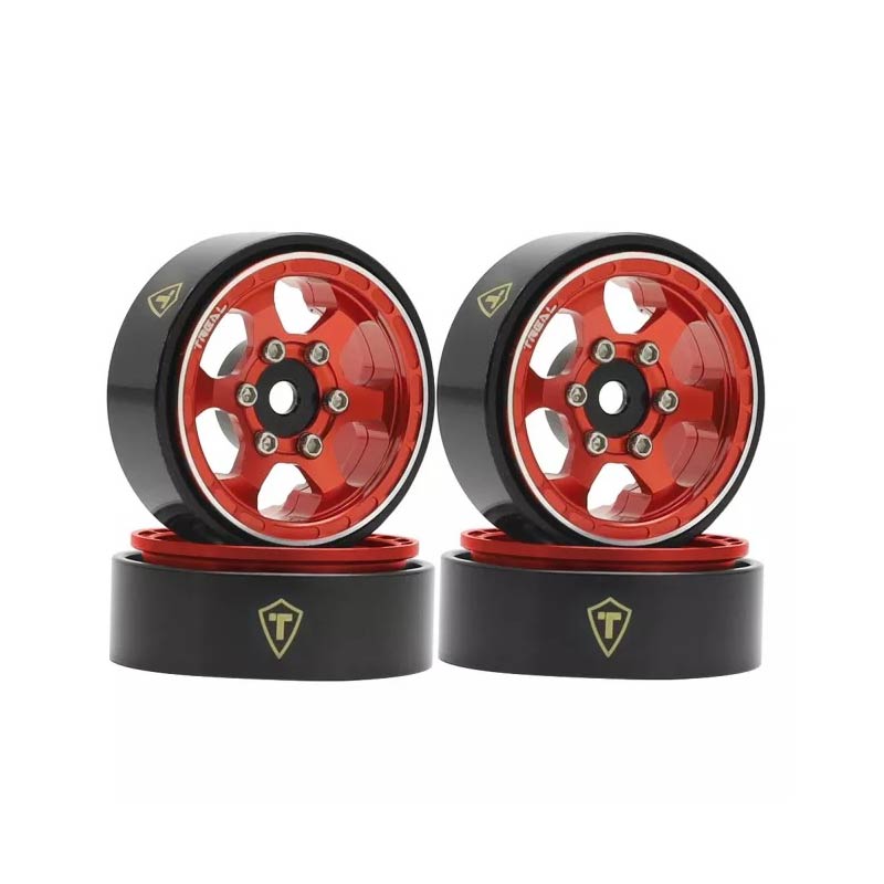 Treal 1.0" Beadlock Wheels (4pcs) Scale-Look Concave Six Spoke Rim Crawler Wheels for Axial SCX24 - Type D (Red) - HeliDirect