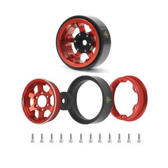 Treal 1.0" Beadlock Wheels (4pcs) Scale-Look Concave Six Spoke Rim Crawler Wheels for Axial SCX24 - Type D (Red) - HeliDirect