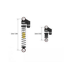 Treal 43mm Tele Shock Vibration Damper For 1/24 Axial SCX24 Bronco Gladiator C10 Deadbolt (Black) - HeliDirect