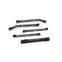 Treal Alu 7075 Extended Rear Suspension Links Kit (+12mm) & Rear Center Drive Shaft Stretch Kit For FMS FCX24 (Black) - HeliDirect