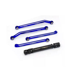 Treal Alu 7075 Extended Rear Suspension Links Kit (+12mm) & Rear Center Drive Shaft Stretch Kit For FMS FCX24 (Blue) - HeliDirect