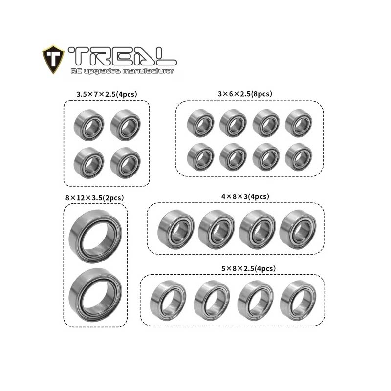 Treal Steel Complete Bearings Set (22pcs) Upgrades For 1/18 TRX-4M - HeliDirect