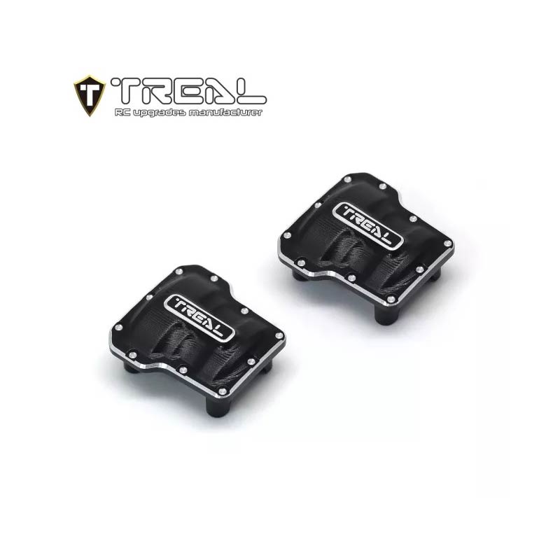 Treal Alu 7075 Axle Diff Covers CNC Machined Upgrades For 1/18 TRX-4M (Black) - HeliDirect