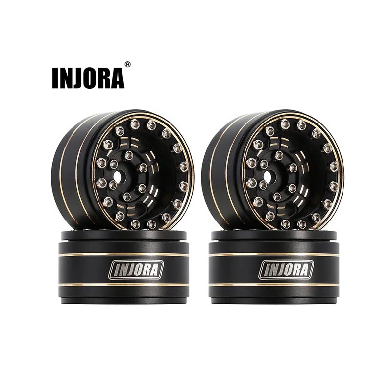 INJORA 1.0" Black Brass Beadlock Wheel Rims Deep Dish Negative Offset 3.15mm For 1/24 RC Crawlers (4) - HeliDirect