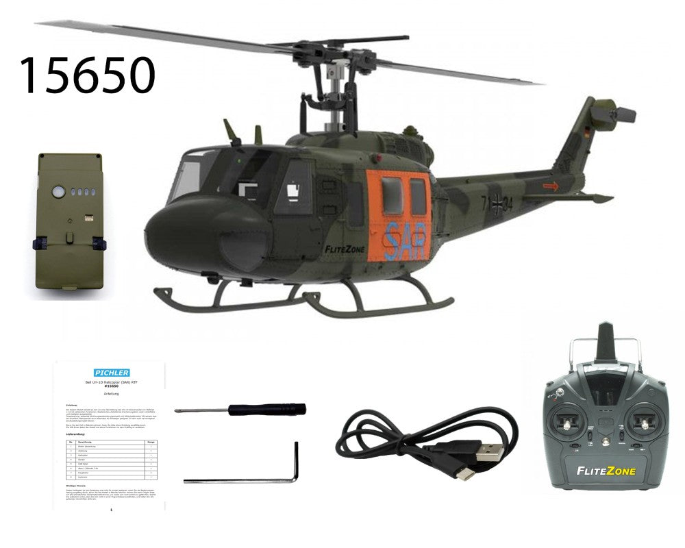 FliteZone Bell UH-1D 150-size Helicopter w/ Optical Flow Sensor - RTF - SAR