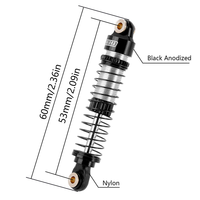 INJORA 53mm Threaded Oil Shocks For 1/18 Redcat Ascent18 - BLACK - HeliDirect