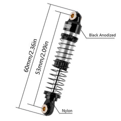 INJORA 53mm Threaded Oil Shocks For 1/18 Redcat Ascent18 - BLACK - HeliDirect