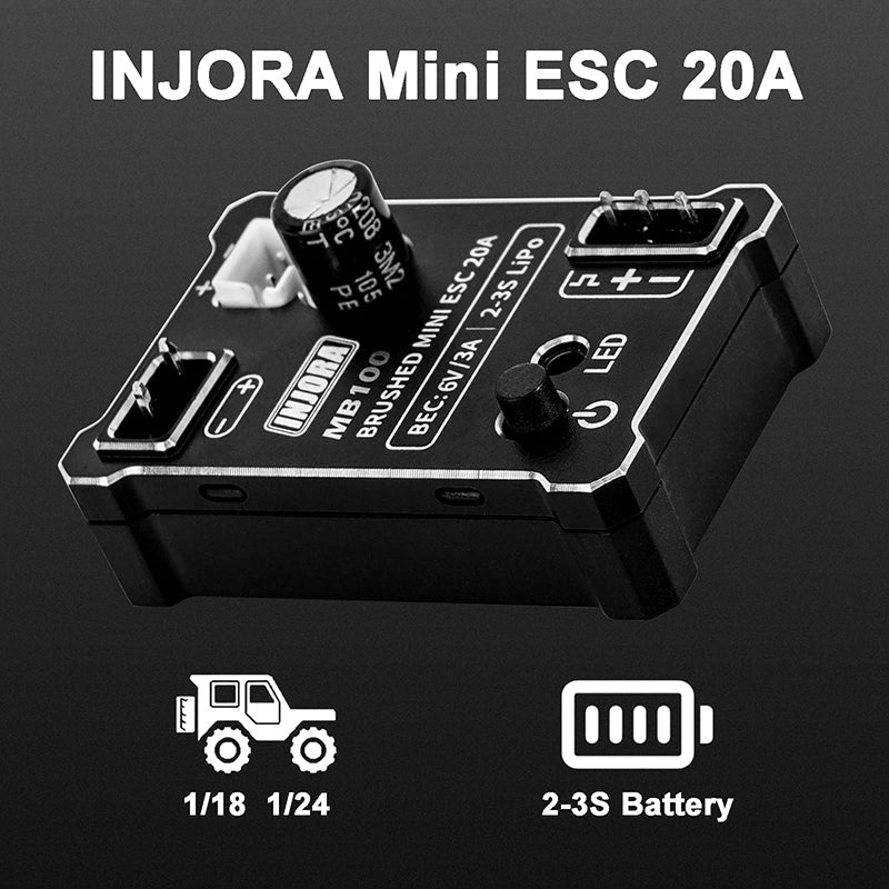 INJORA MB100 Brushed Mini ESC 20A For 1/24 1/18 RC Crawlers - HeliDirect