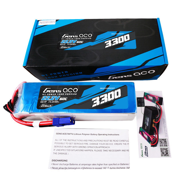 Gens Ace 3300mAh 6S 60C 22.2V G-Tech Lipo Battery Pack With EC5 Plug