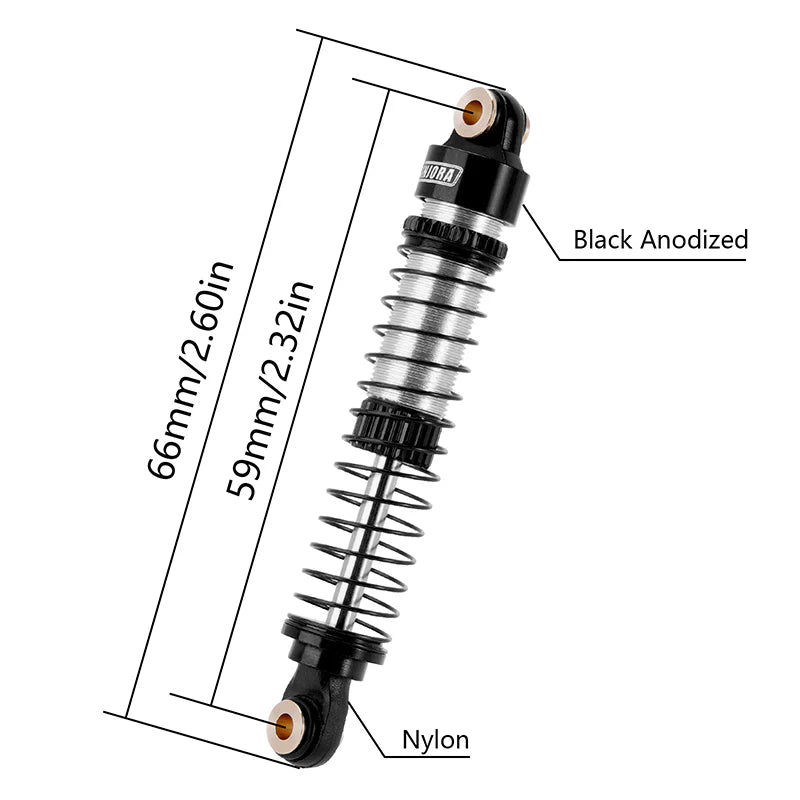 INJORA 59mm Long Threaded Oil Shocks For 1/18 Redcat Ascent18 - BLACK - HeliDirect