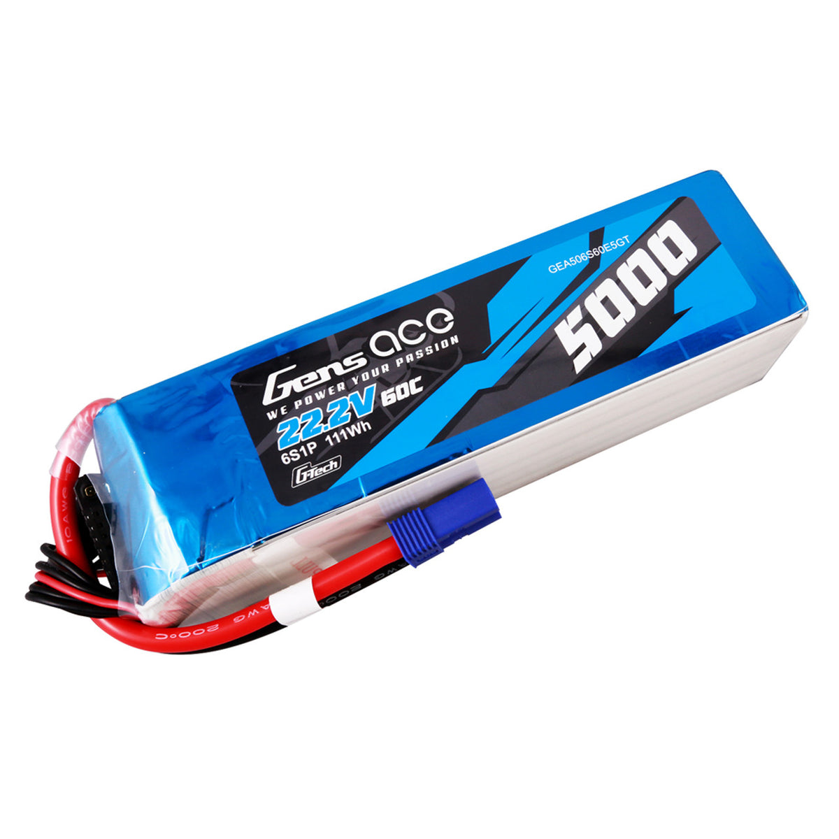 Gens Ace 5000mah 6S 60C 22.2V G-Tech Lipo Battery Pack With EC5 Plug