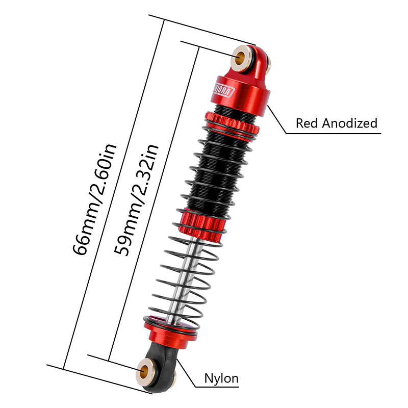 INJORA 59mm Long Threaded Oil Shocks For 1/18 Redcat Ascent18 - RED - HeliDirect
