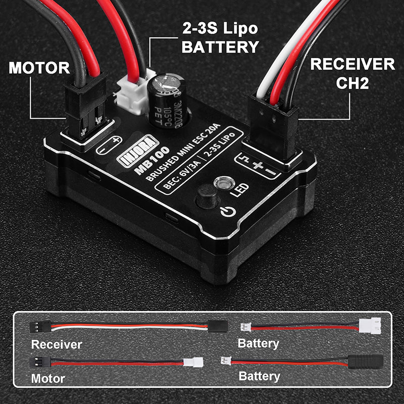 INJORA MB100 Brushed Mini ESC 20A For 1/24 1/18 RC Crawlers - HeliDirect