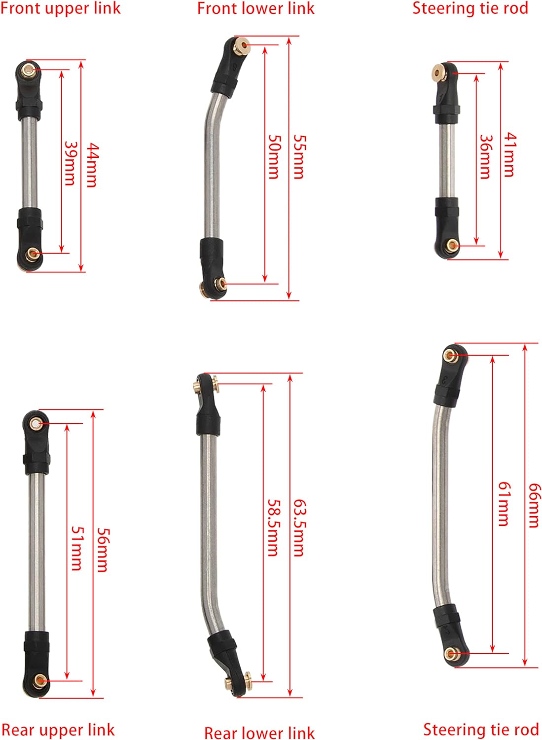 MEUS Racing Stainless Steel High Clearance Chassis Links Steering Links Set 10pcs 132mm Wheelbase for 1/24 Rock Crawler Car SCX24 C10 Bronco Wrangler - HeliDirect