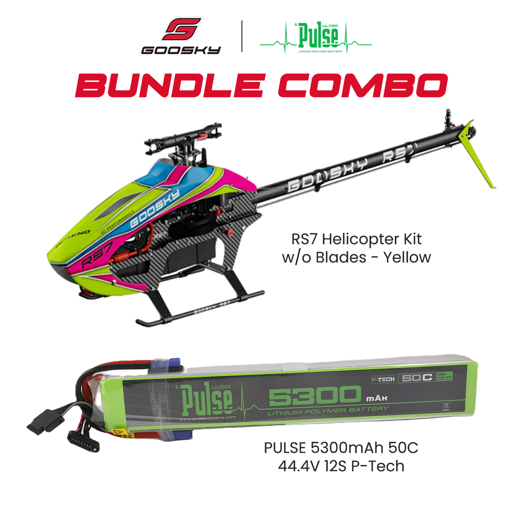 Goosky Legend RS7 Helicopter Kit w/o Blades (Yellow) Combo With Pulse 5300mAh 50C 44.4V 12S P-Tech LiPo Battery