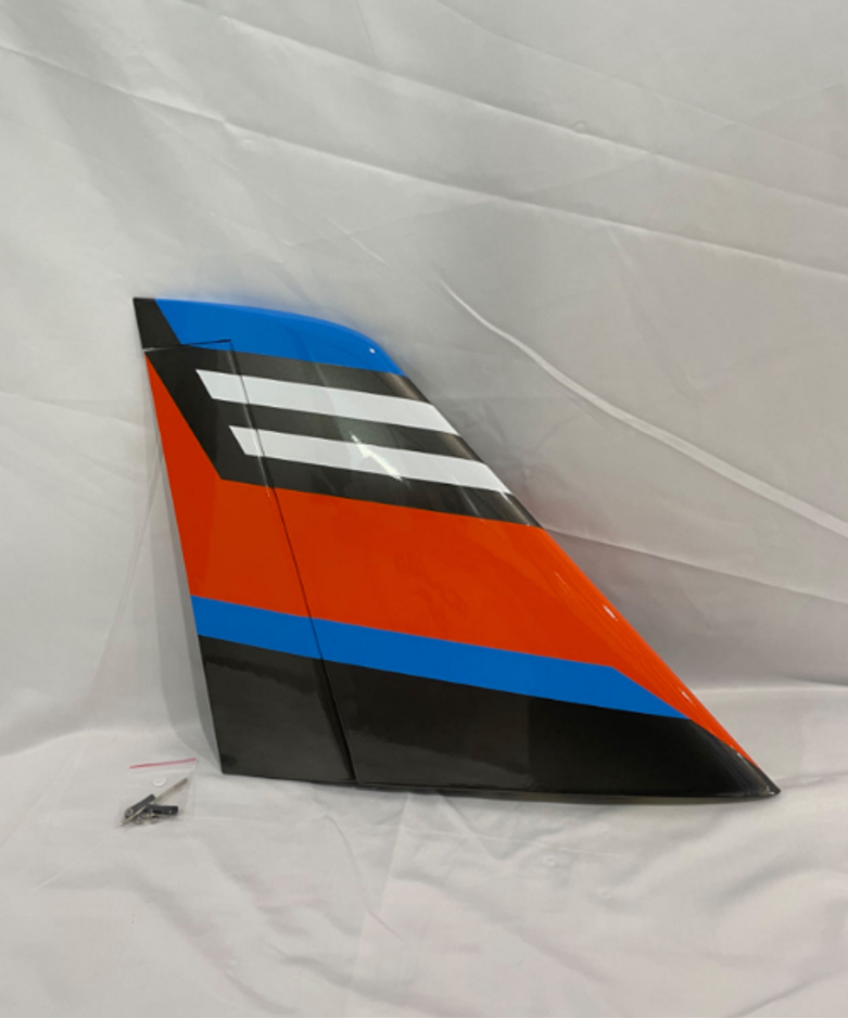 Boomerang Atom Vertical Fin with hatch, control horn, pushrod and linkages - Orange Blue