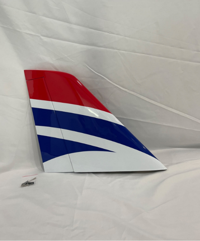 Boomerang Atom Vertical Fin with hatch, control horn, pushrod and linkages - Red White Blue