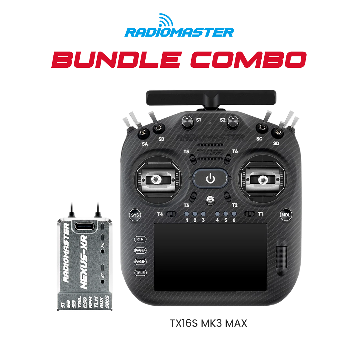 RadioMaster TX16S MK3 MAX Radio Controller (Black) + Nexus-XR Flight Controller (Grey) Bundle