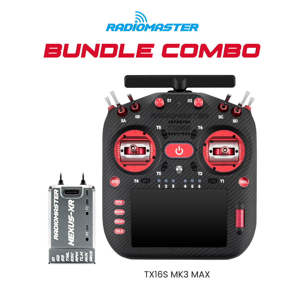 RadioMaster TX16S MK3 MAX Radio Controller (Red) + Nexus-XR Flight Controller (Grey) Bundle