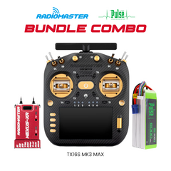 RadioMaster Ultimate Helicopter Electronics Bundle – TX16S MK3 MAX (Gold), Nexus-XR Flight Controller (Red) & PULSE 6000mAh 50C 22.2V 6S LiPo Battery (EC5)